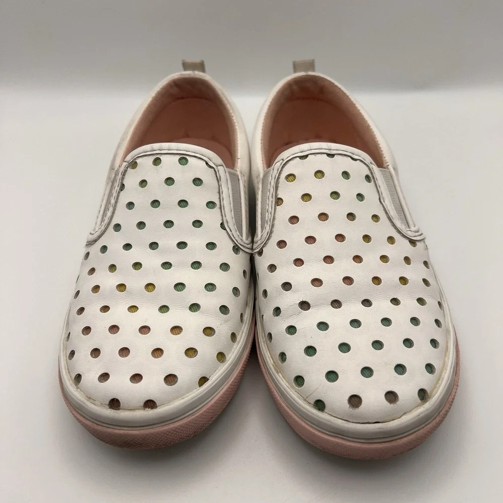Old Navy Toddler Girls White Rainbow Perforated Slip On Sneakers Size 10